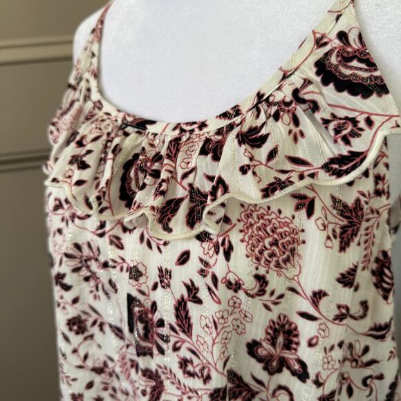 LOFT Lined Floral Silver Flecked Tiered Maxi Skirt and Sleeveless Top Size SP - Picture 6 of 12